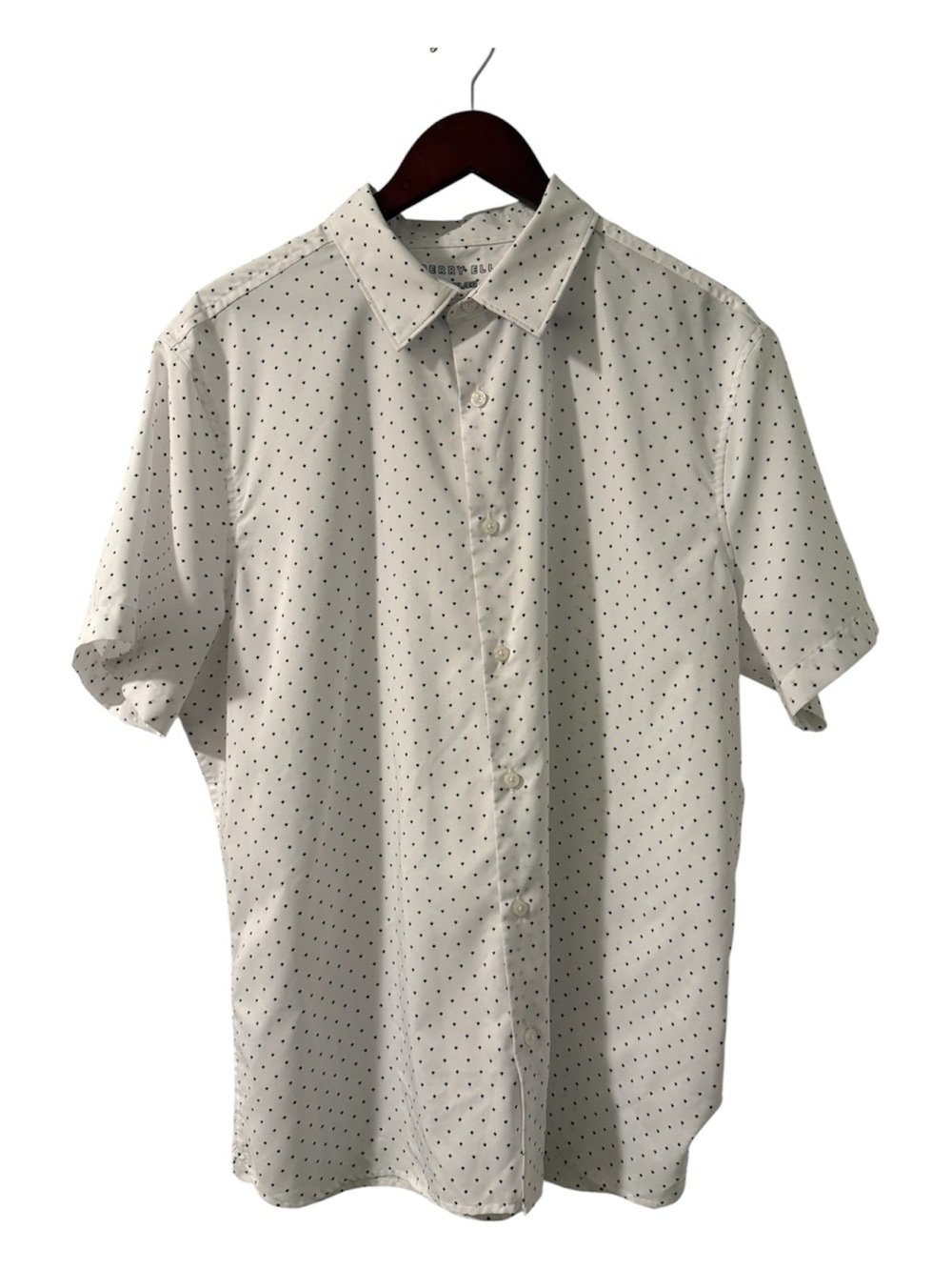 Perry Ellis Slim Fit Stretch White Geometric Print Short Sleeve Shirt XL